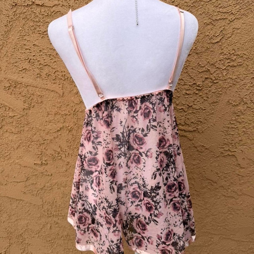 Pink floral babydoll dress/ top with bow detail and lace - Picture 6 of 8